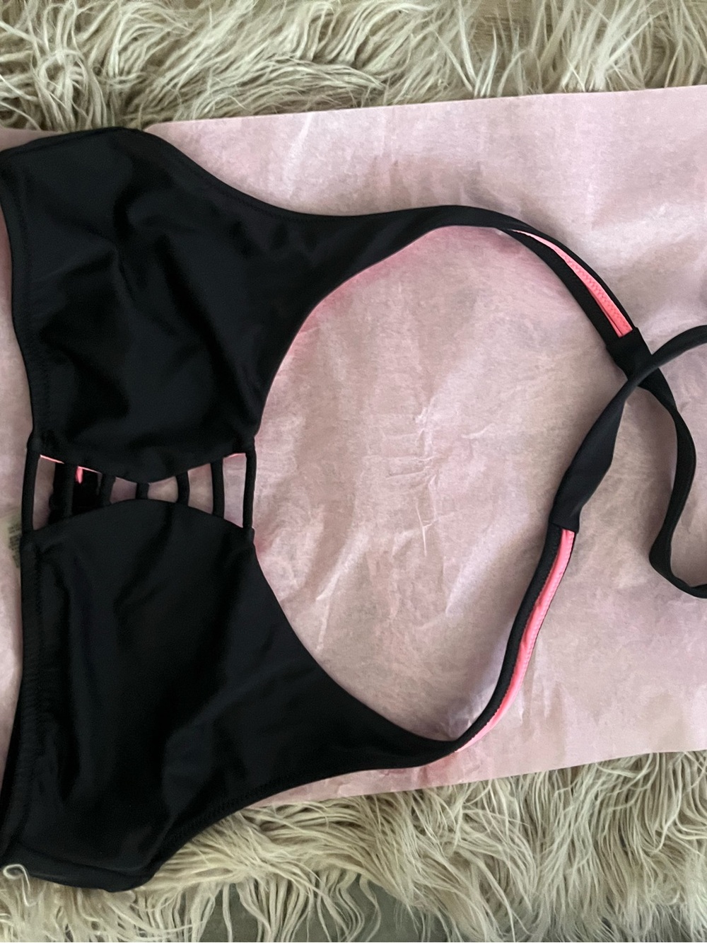 PINK Victoria's Secret Black Bikini Top with Pink Trim